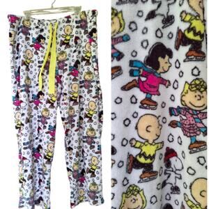Peanuts Women's Fleece PJ Pajama Pants White Snow Skating Size 2XL XXL 18w-20w